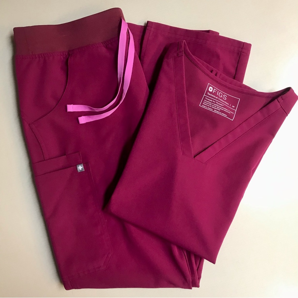 Figs Women's Scrub Set in Rich Burgundy and Soft Pink (Magenta)